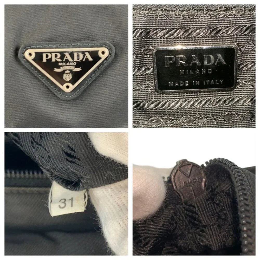 Prada Tessuto Black Silver Nylon Leather Handbag - Picture 3 of 9